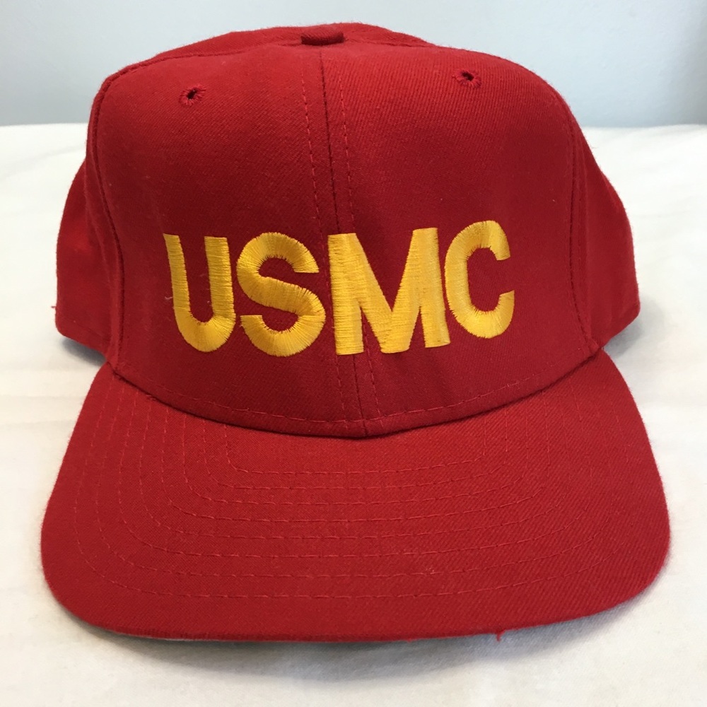 VTG US Marine Corps New Era Red and Gold Snapback Baseball Cap, M/L